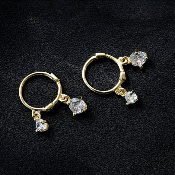 #NEW 925 Sterling Silver Diamond Drop Round Hoop Earrings - Picture 10 of 11